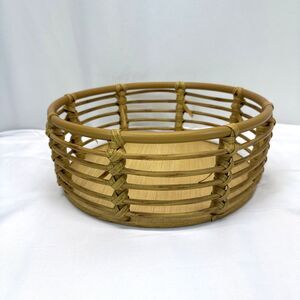 Bamboo Rattan Round Fruit Basket Mid Century 12"  Diameter MCM Boho Chic  Decor